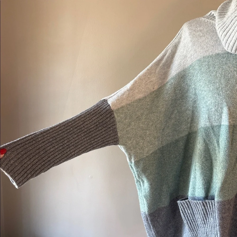 LOFT color block Cowl Neck poncho Sweater green gray cotton blend oversized XS